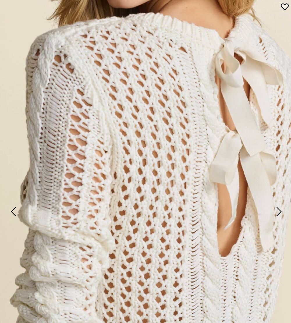 New with tags, VENUS Bow Tie Crochet Sweater, Cream, Size XL